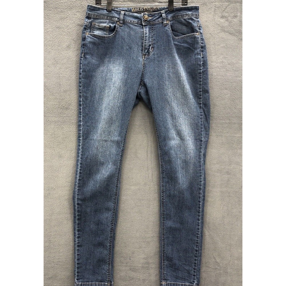 Ashley Stewart Womens Denim Jeans Size 12 Average Skinny Distressed Medium Wash